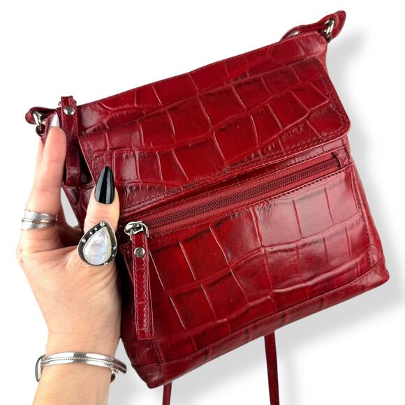 90's designer red crocodile leather bag by MICHAEL ROME DESIGNS - Picture 6 of 16